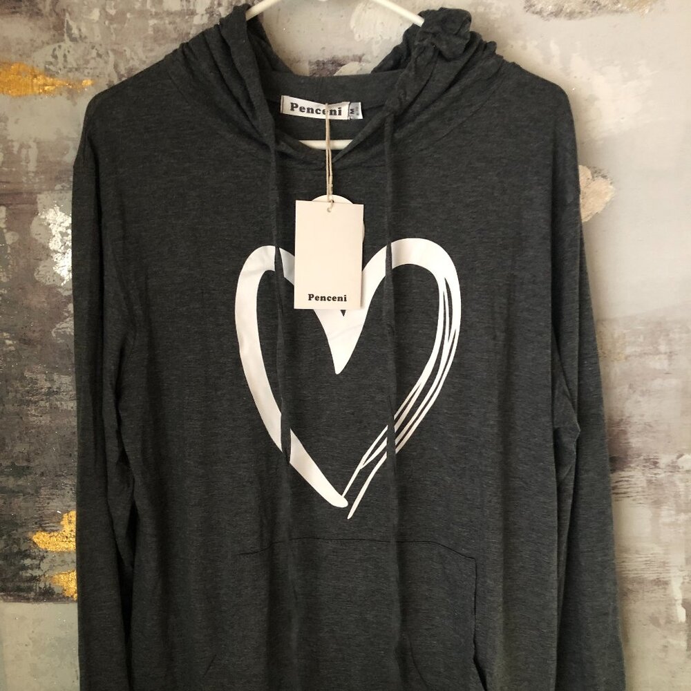 Women's Penceni "Heart" Hoodie Sweatshirt Long Sleeve Top - Picture 5 of 11
